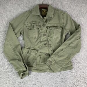 Lucky Brand Jacket Women XS Olive Green Stretch Button Utility Military Y2K